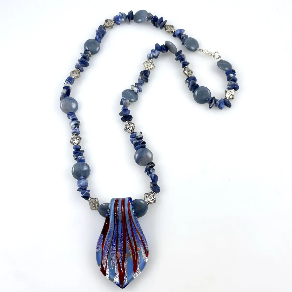 Blue Lapis & Agate Beaded Necklace Vintage