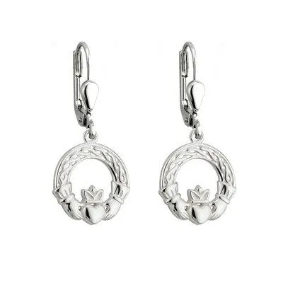 Celtic Claddagh Silver Drop Earrings