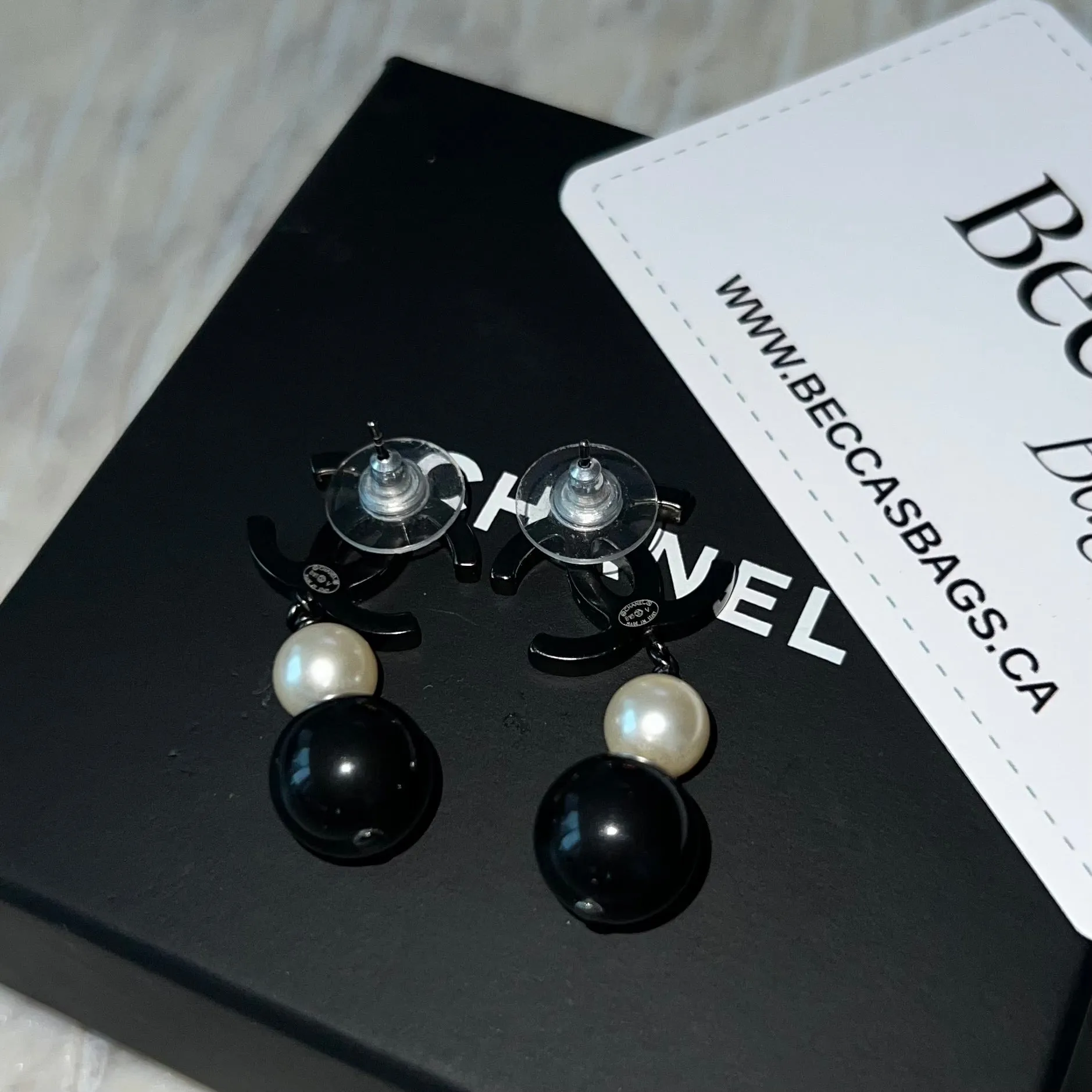 Chanel CC Pearl Drop Earrings