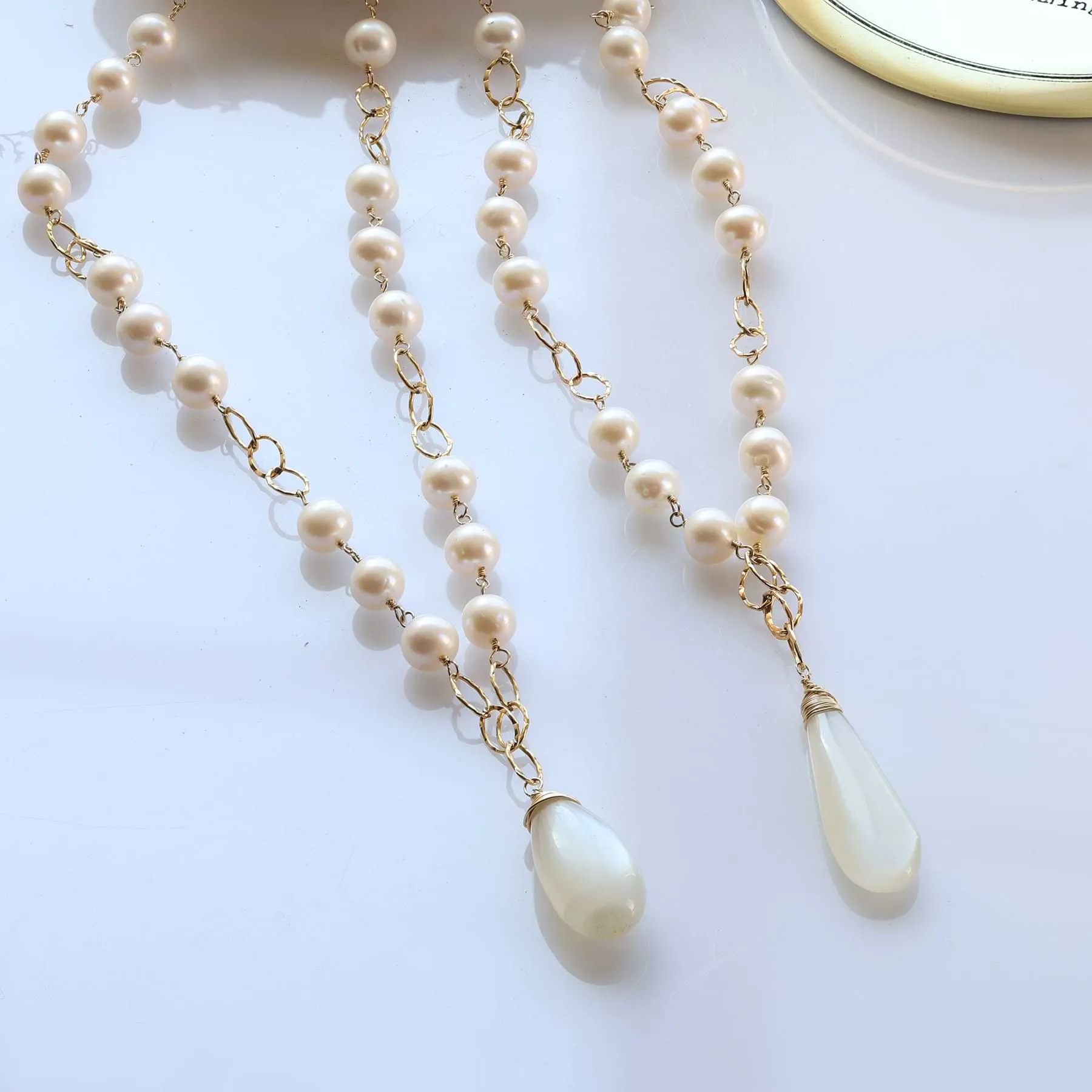 Charlotte - Pearl & Natural Moonstone Gold Necklace