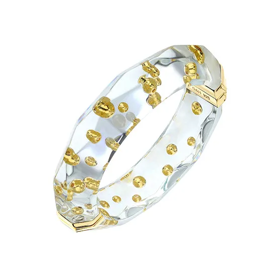 Clear Faceted Lucite Bangle with Gold Beads