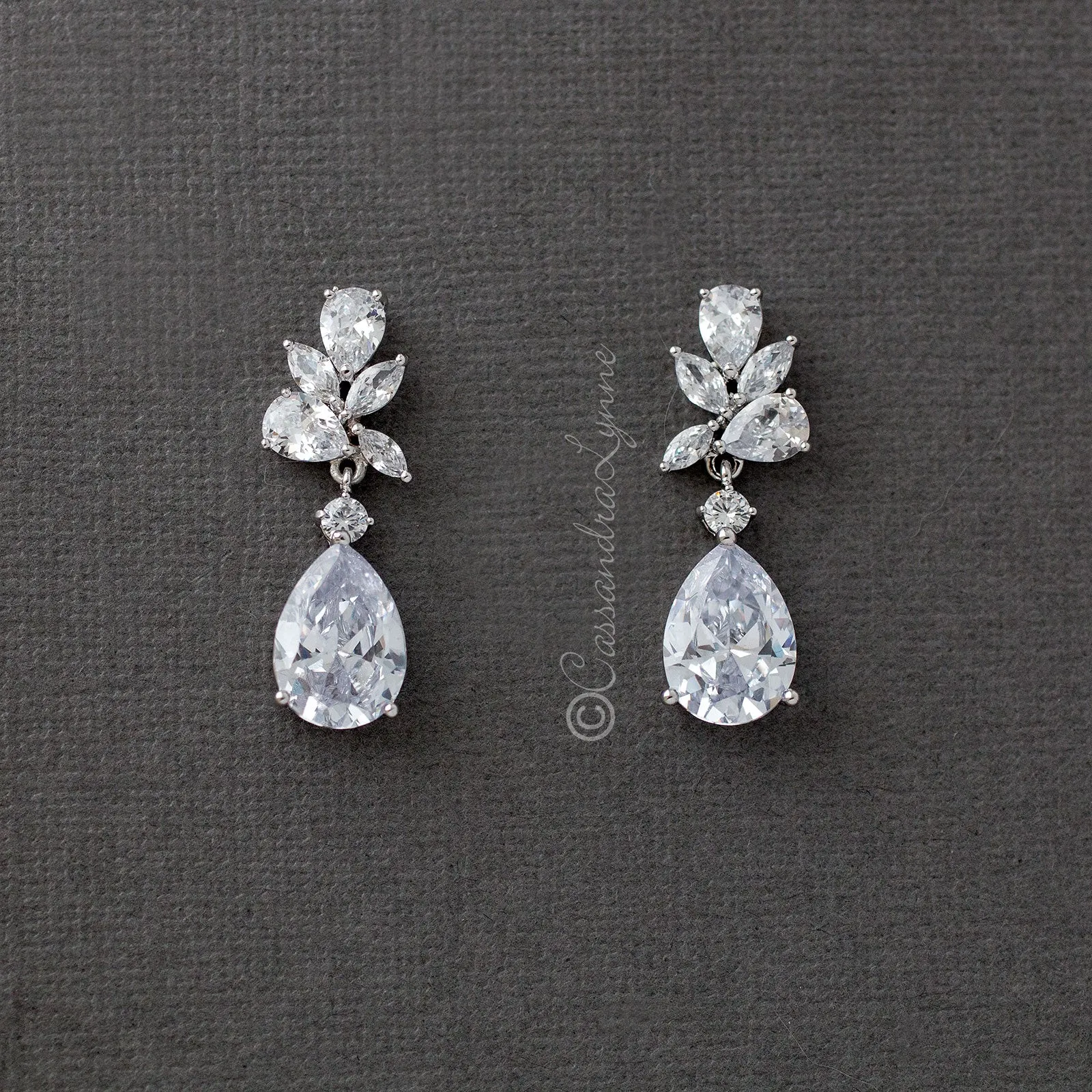 Clip-On Marquise and Pear Teardrop Jewels CZ Earrings