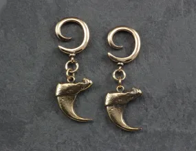 Cougar Claw Gauged Spiral Earrings - Bronze