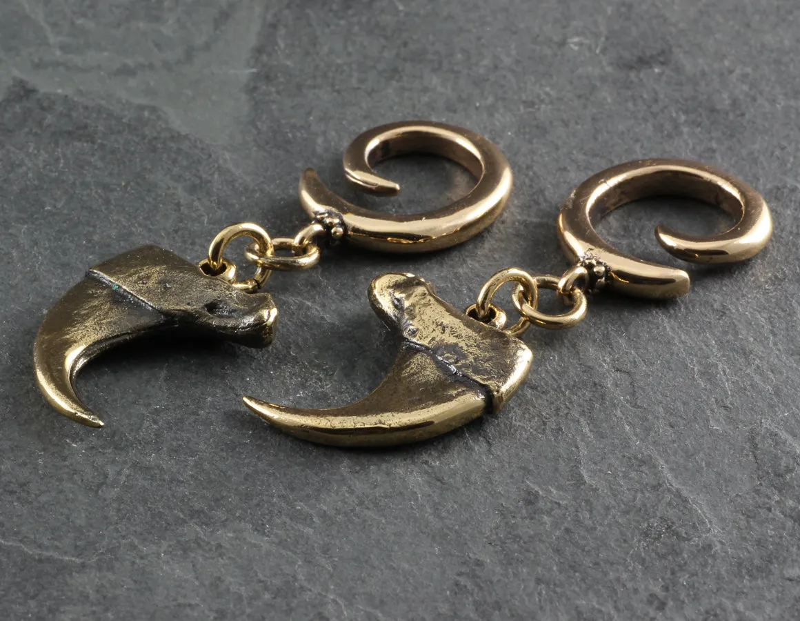 Cougar Claw Gauged Spiral Earrings - Bronze