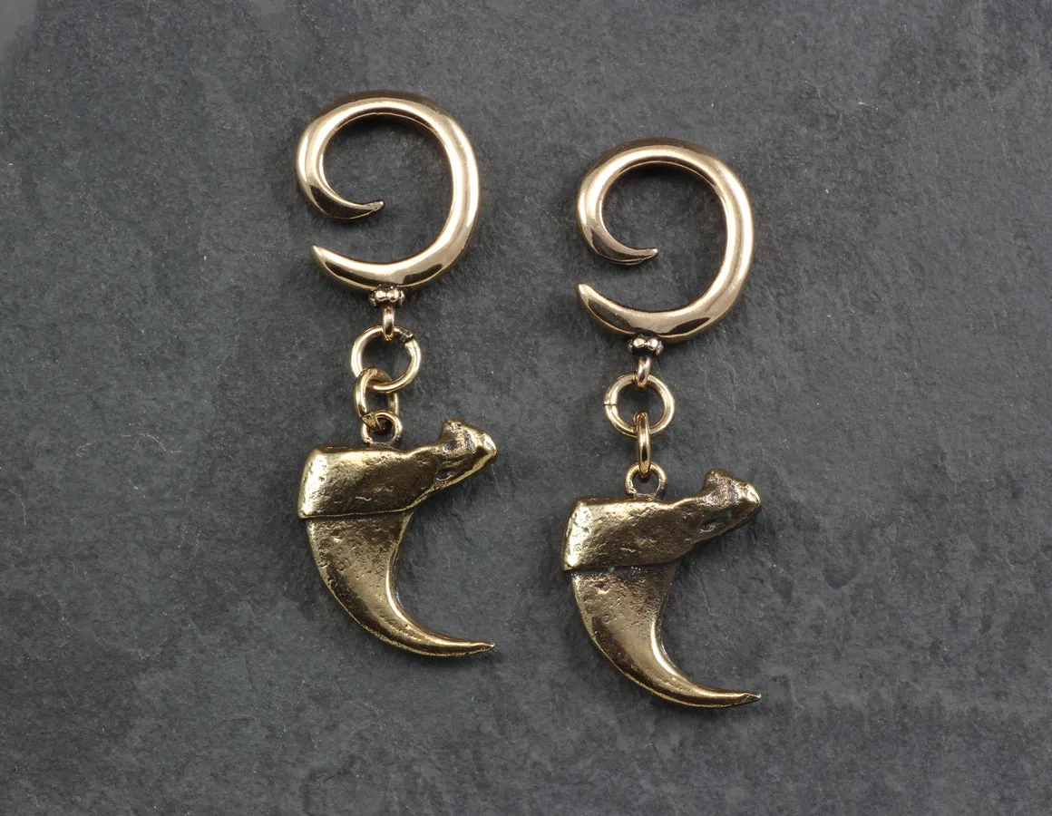 Cougar Claw Gauged Spiral Earrings - Bronze