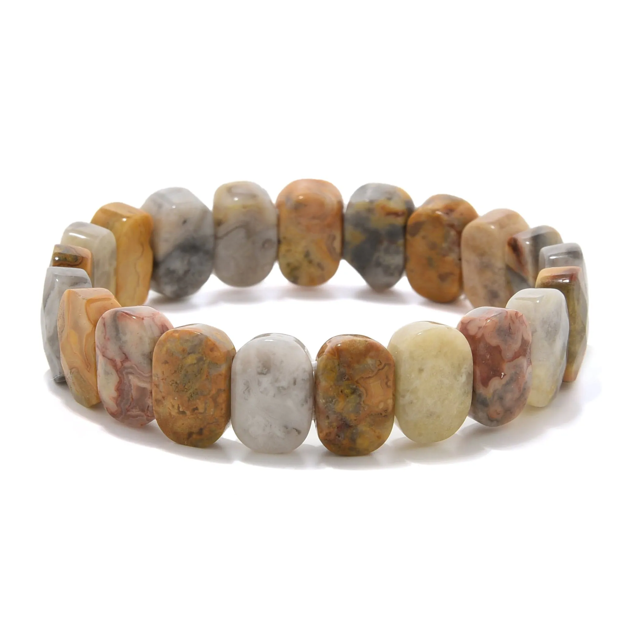 Crazy Lace Agate 14mm Bead Gemstone Elastic Bracelet