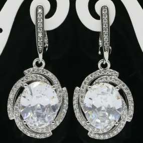 Created White Sapphire Oval Halo Wedding Drop Earrings