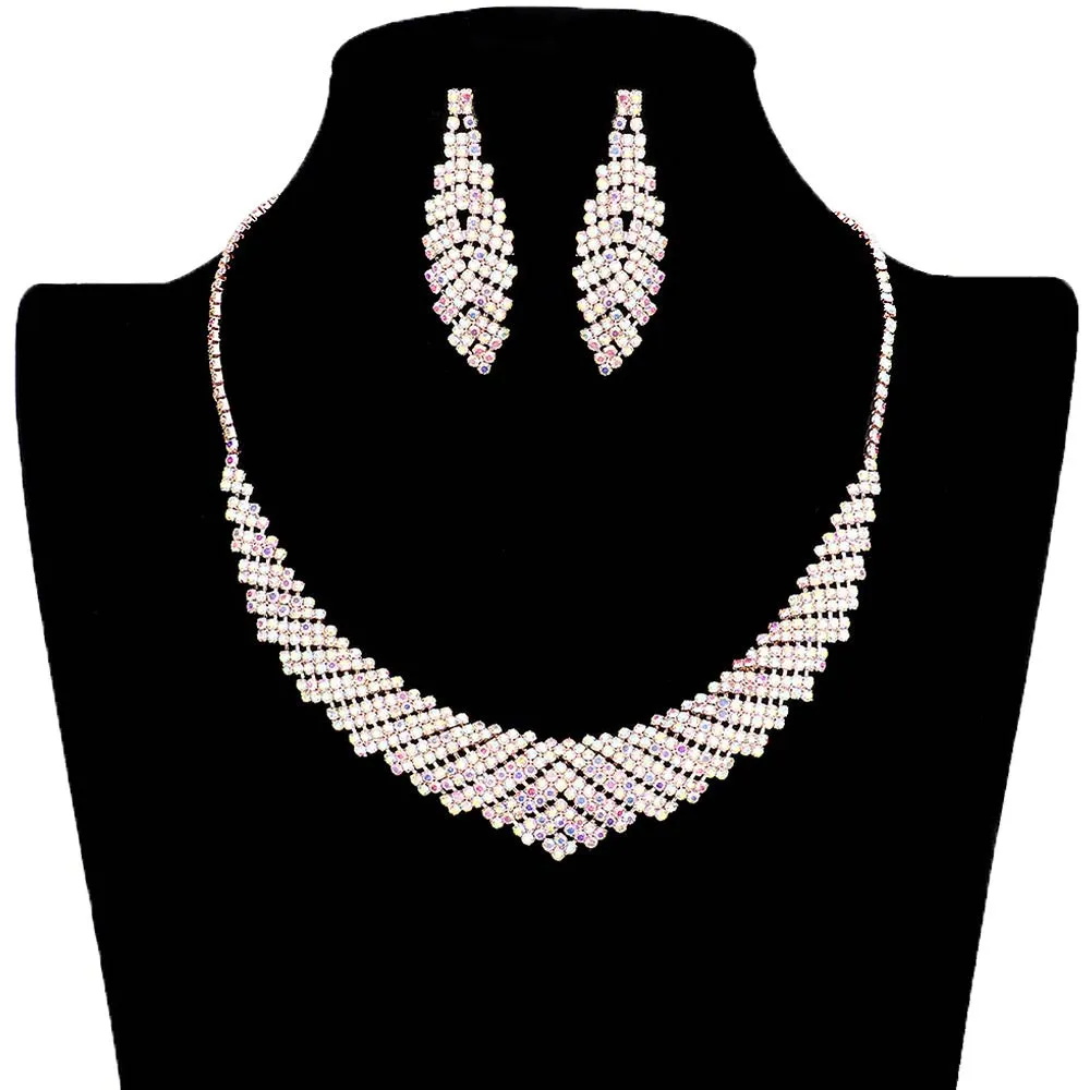 Curved Pave Crystal Rhinestone Necklace