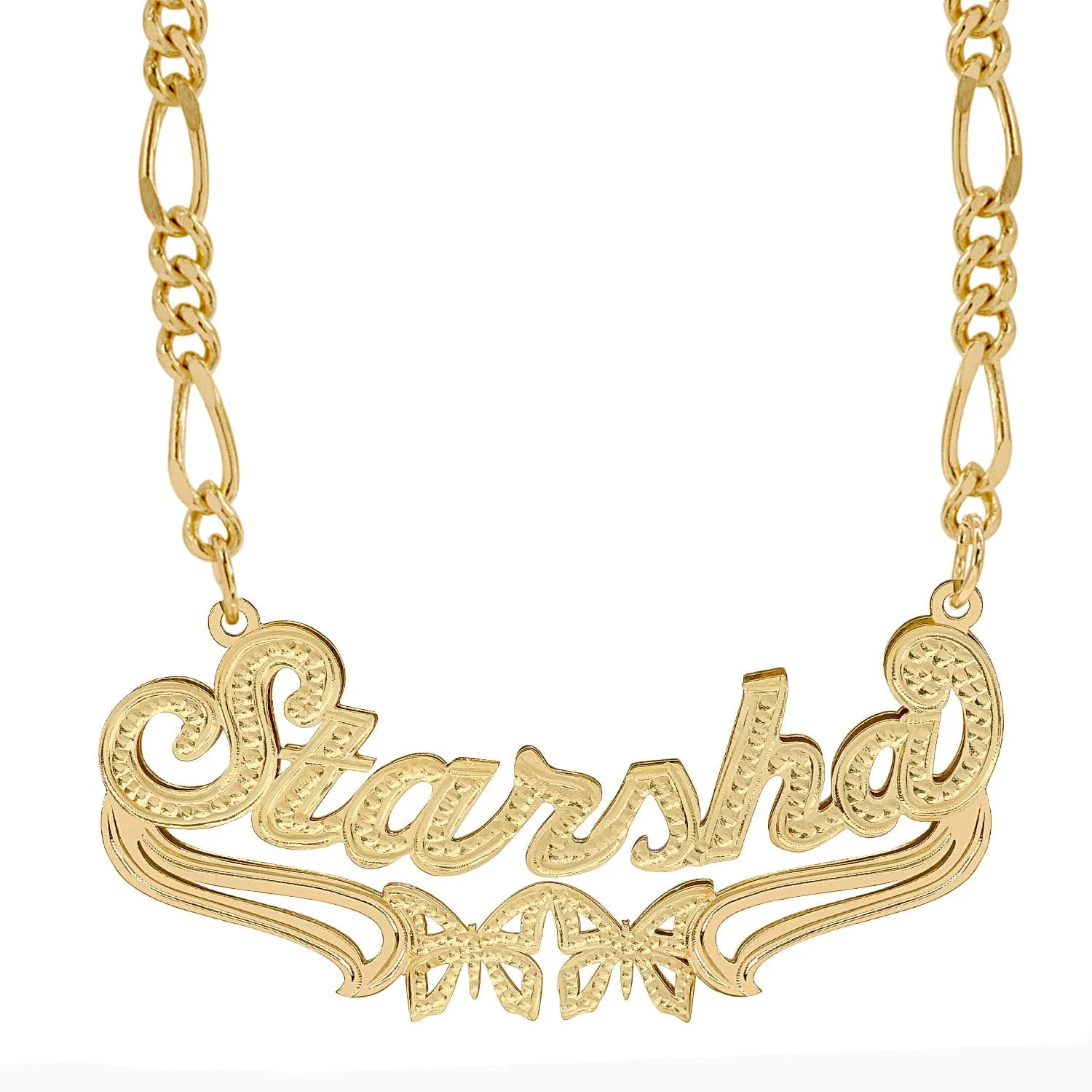 Custom Double Plated Name Necklace Starsha with Figaro chain