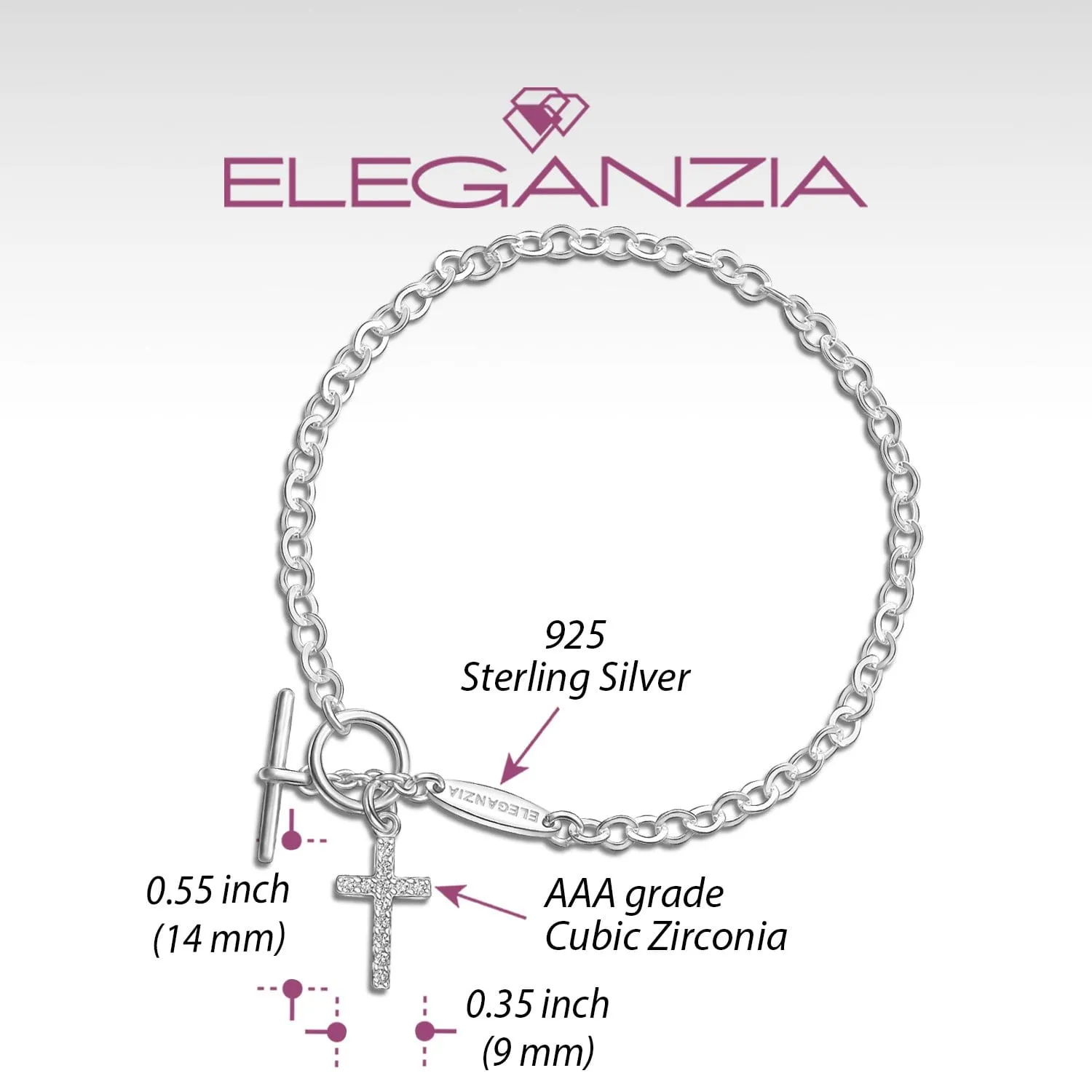 CZ Cross Bracelet in T-Bar Sterling Silver Bracelet