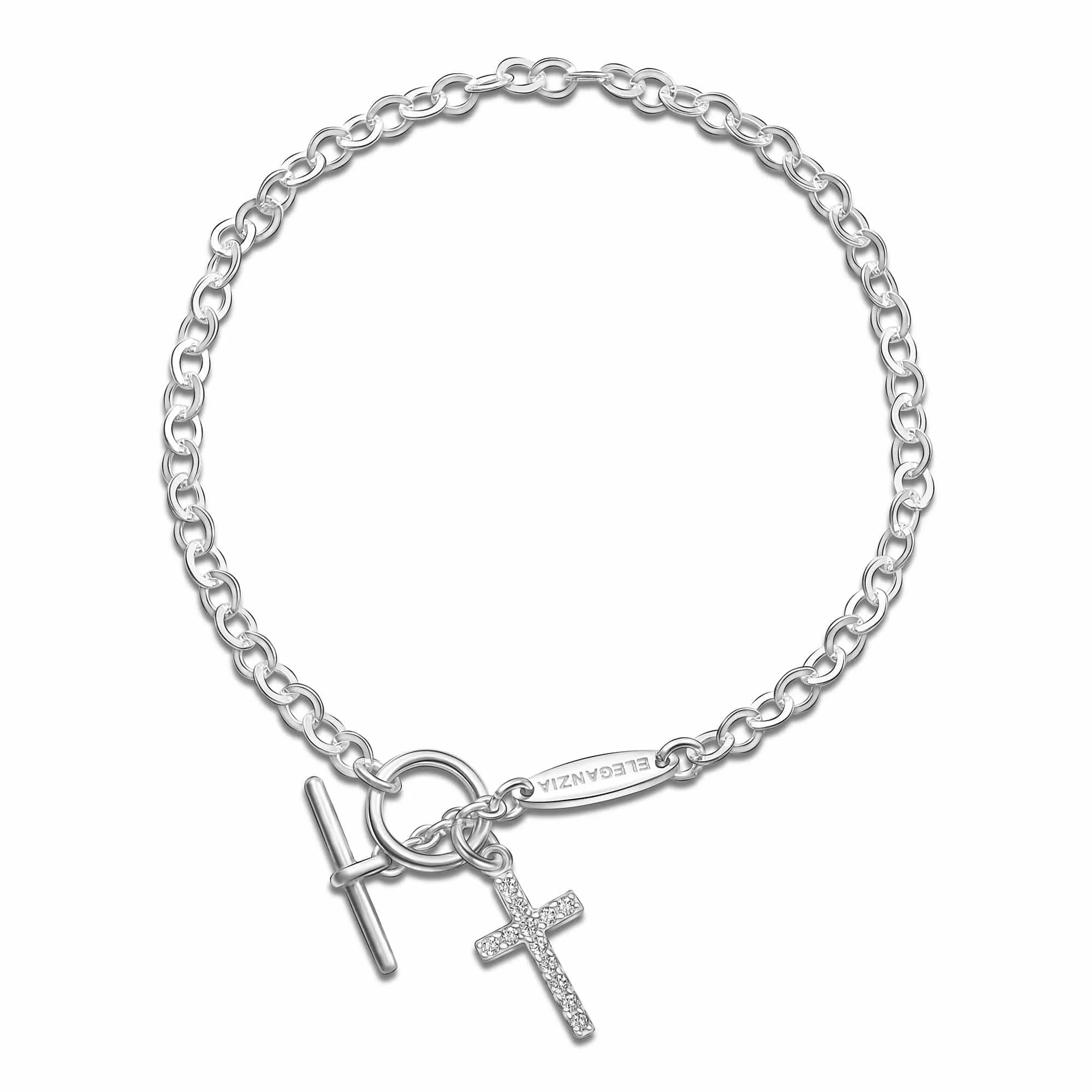 CZ Cross Bracelet in T-Bar Sterling Silver Bracelet