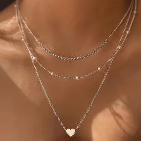 Delicate Faux Pearl Heart Pendant Layered Necklace for Girls - A Perfect Gift for Your Loved Ones!