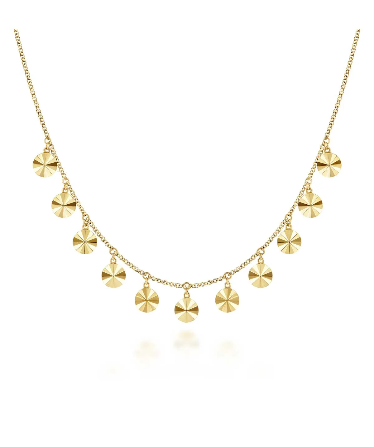 Diamond Cut - 14K Yellow Gold Disc Drops Necklace