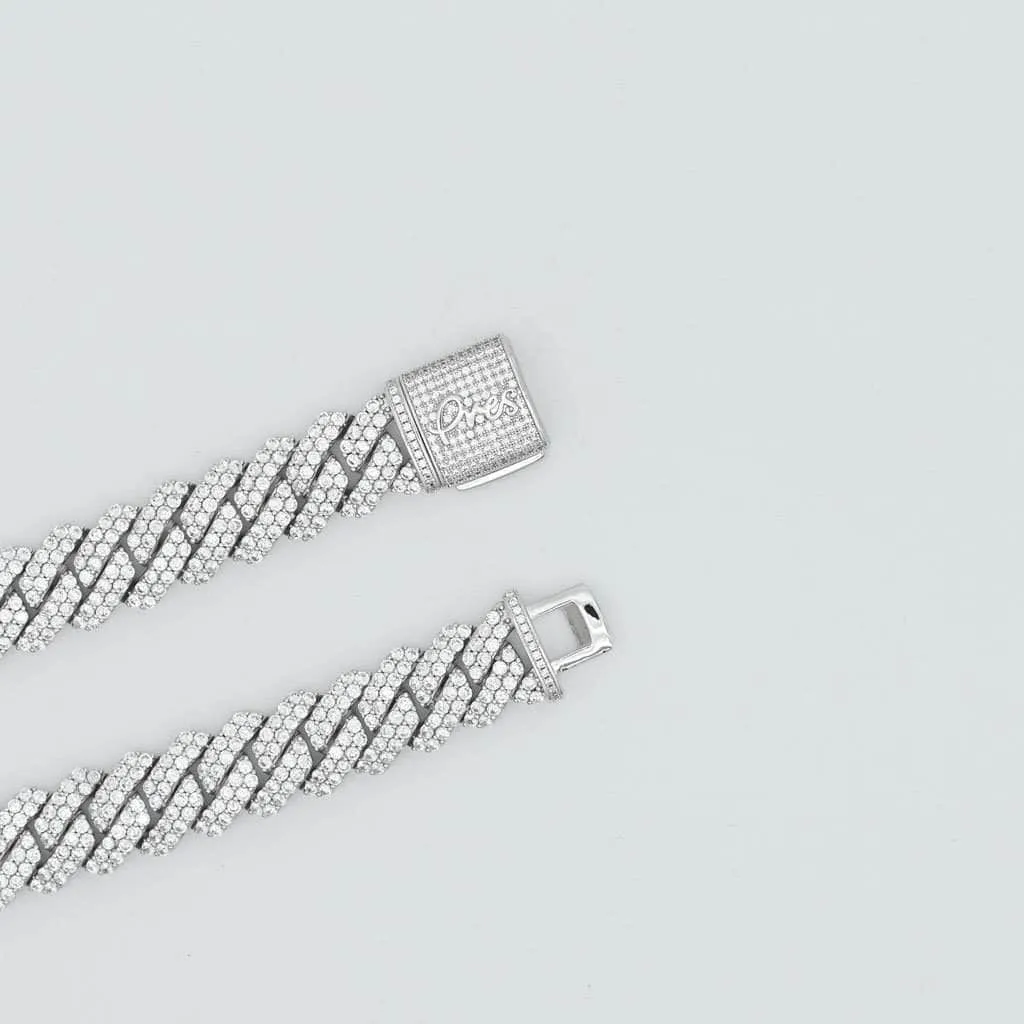 Diamond Prong Cuban Link Chain (19mm) in White Gold