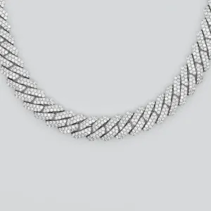 Diamond Prong Cuban Link Chain (19mm) in White Gold