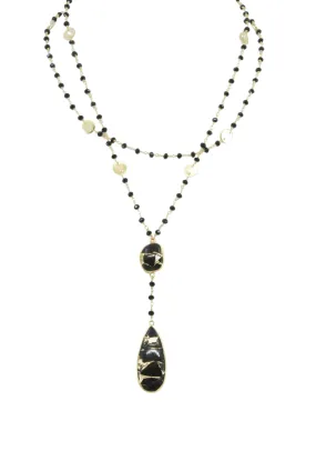 Double Diana Denmark Necklace in Black Onyx with Black Mojave Copper Turquoise Drop