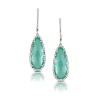 Doves 18k White Gold Green Agate Base Triplet Drop Earrings