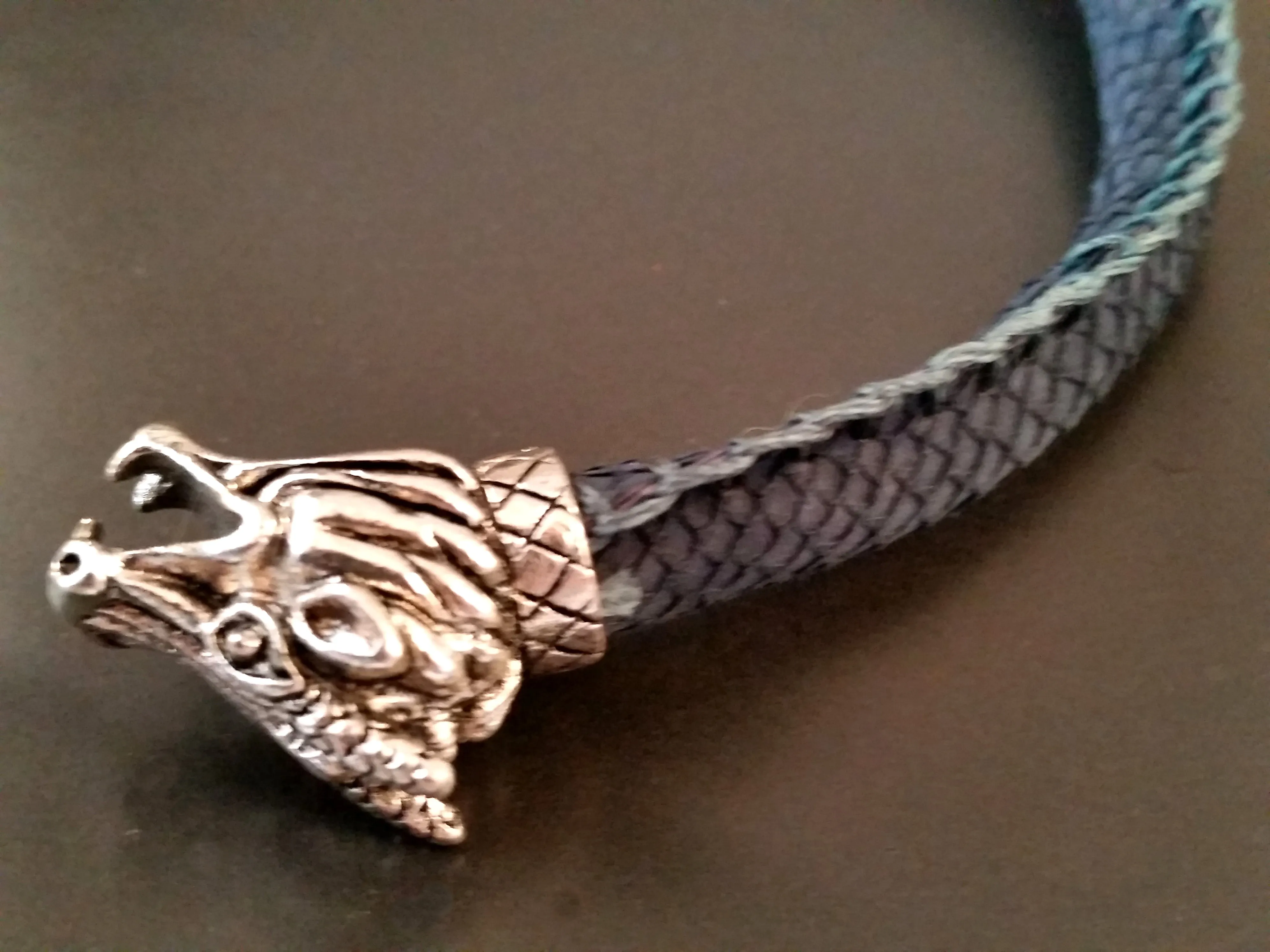 Dragon Torc Scale Leather Silver Dark Blue