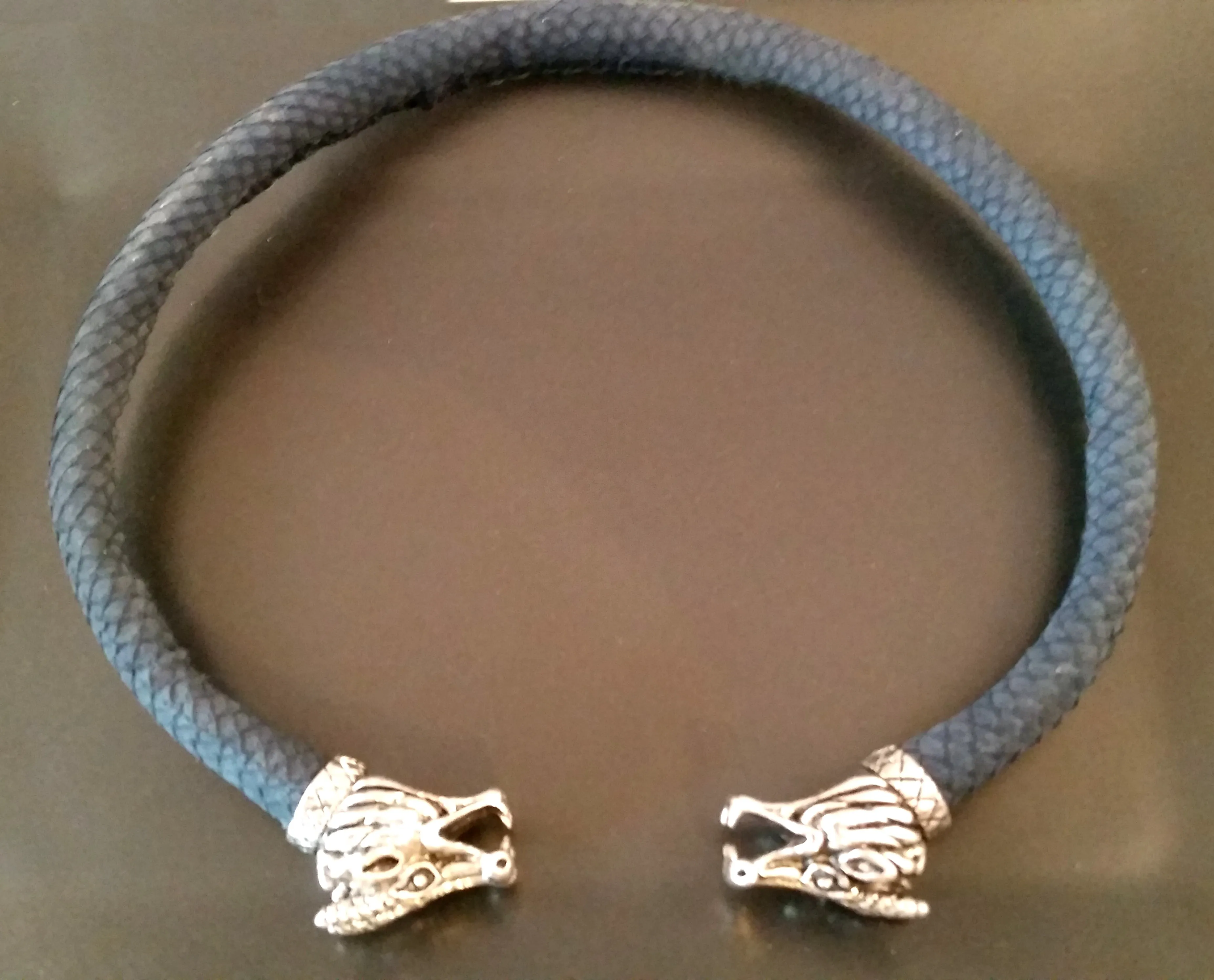 Dragon Torc Scale Leather Silver Dark Blue