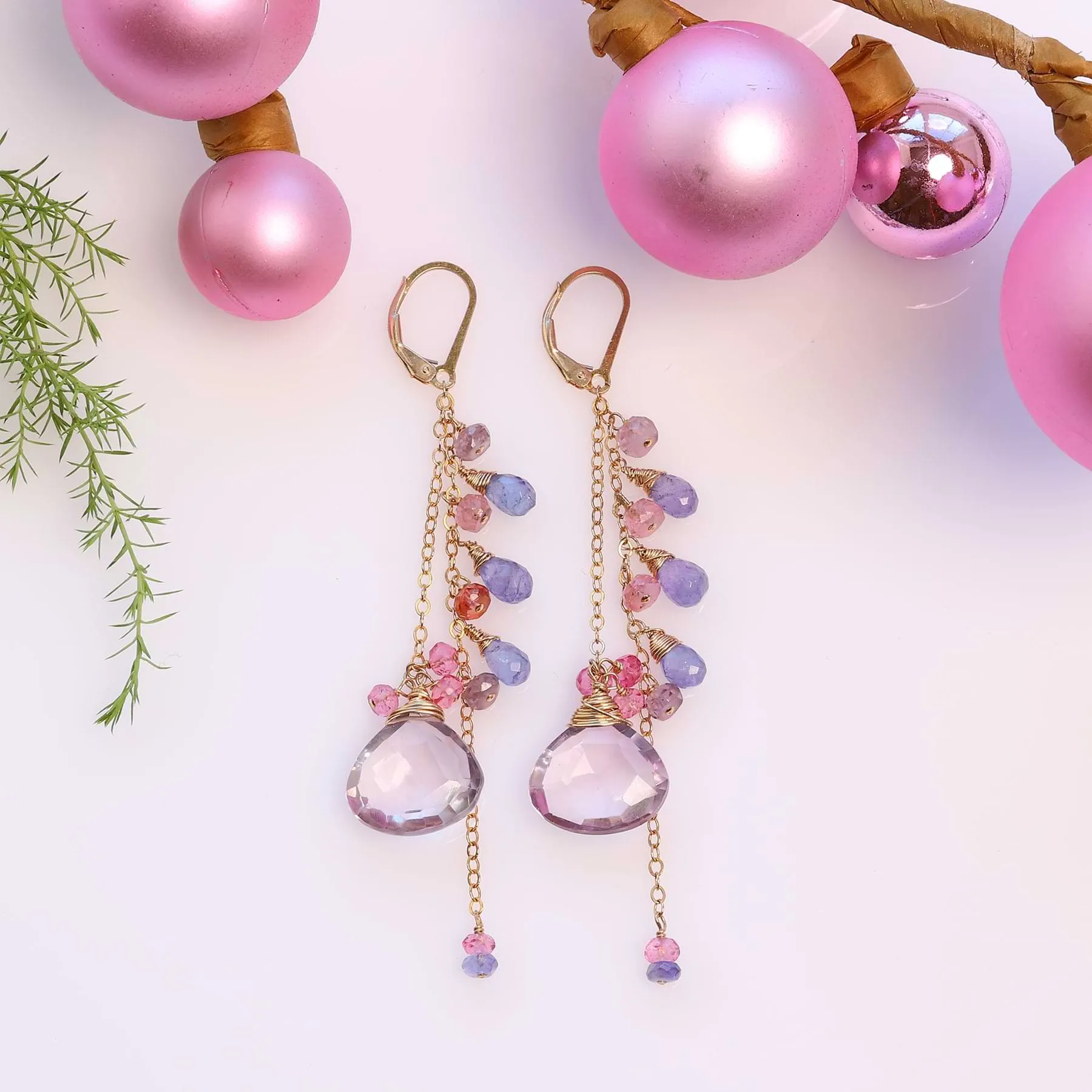 English Garden - Multi Gemstone Cluster Gold Drop Earrings