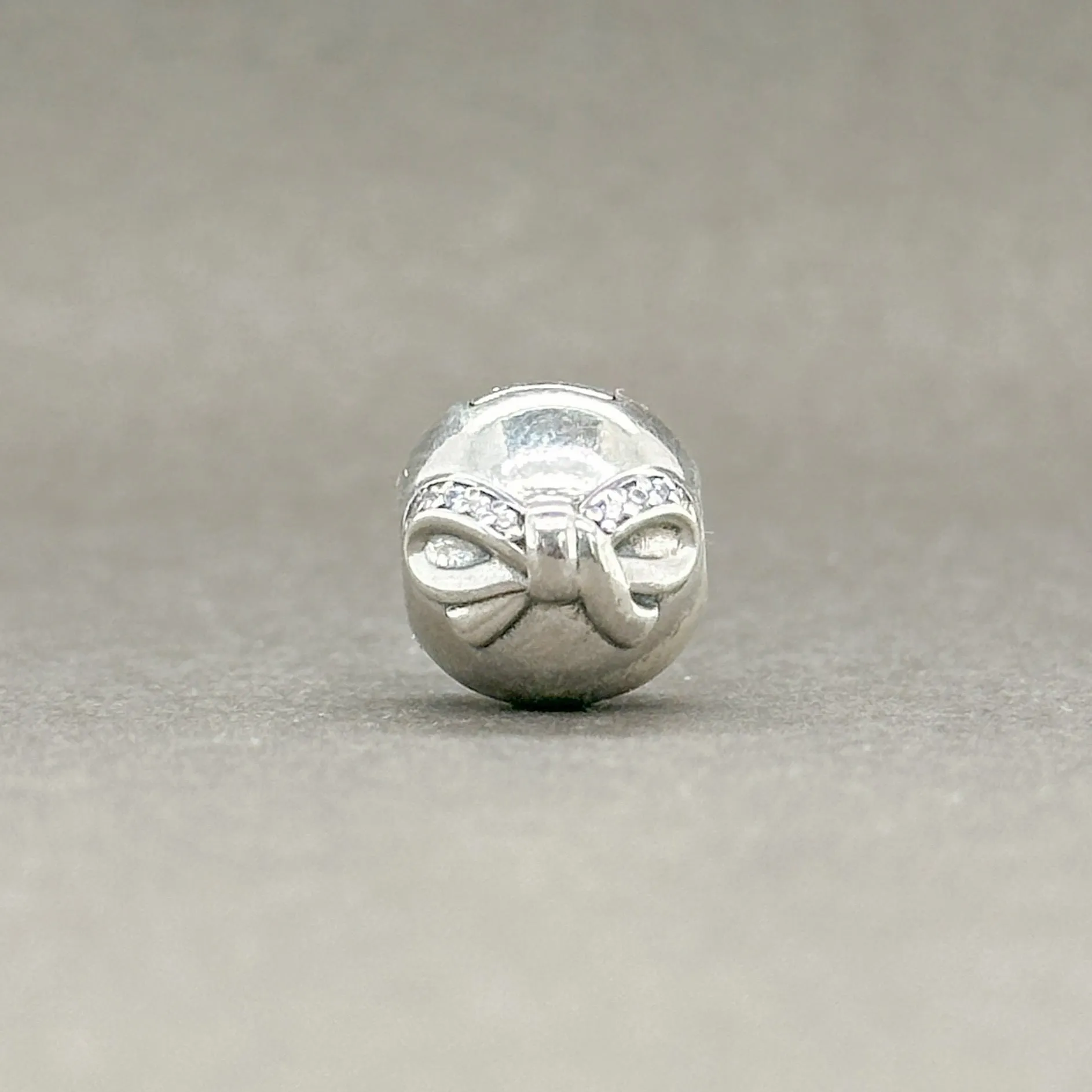 Estate Pandora SS Dainty Bow CZ Bead Charm