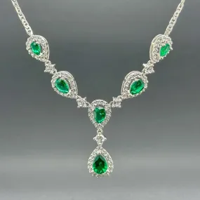 Estate SS Green & White CZ Y Drop Necklace