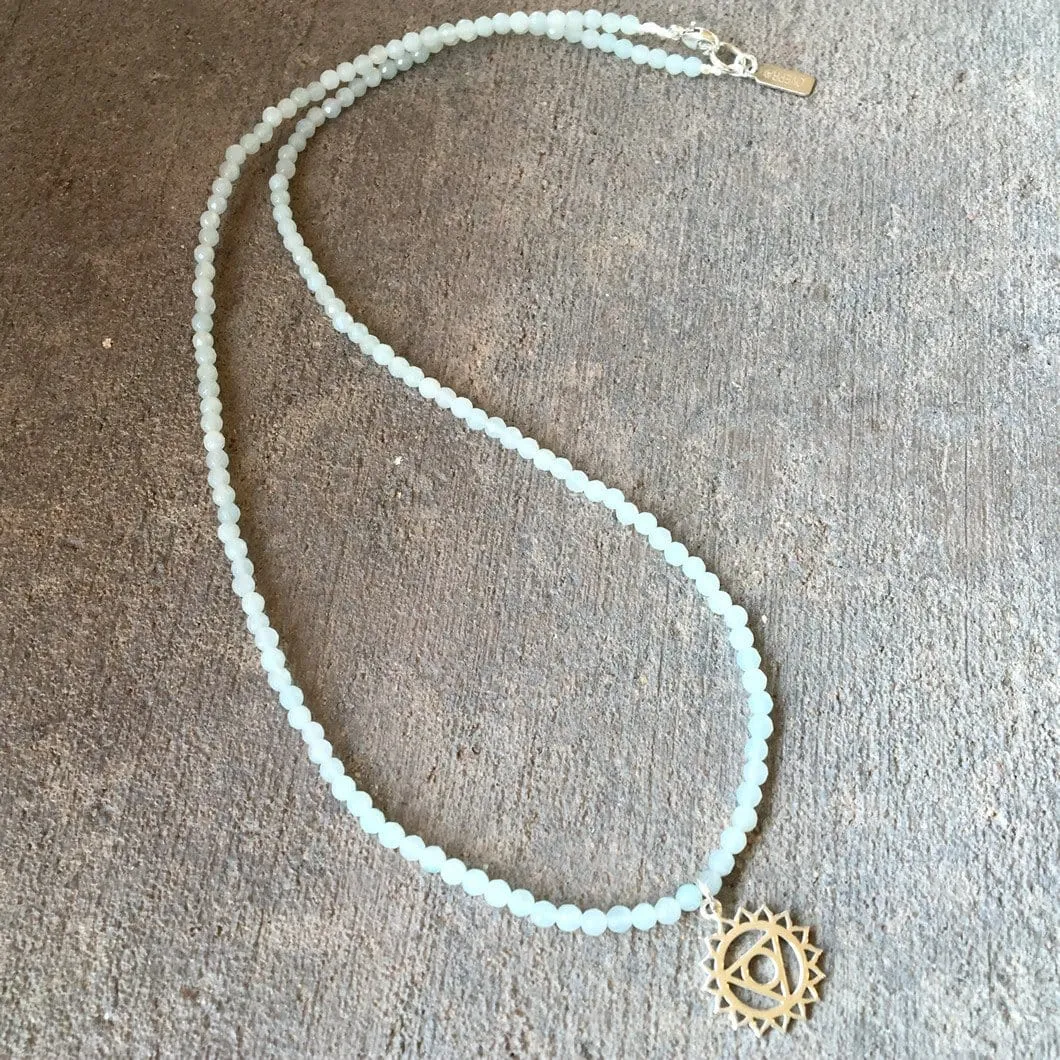 Fine Faceted Amazonite and Sterling Silver 'Throat Chakra' Pendant Necklace