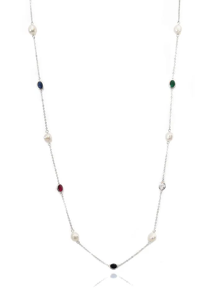 Freshwater Pearl Rhodium Chain Necklace