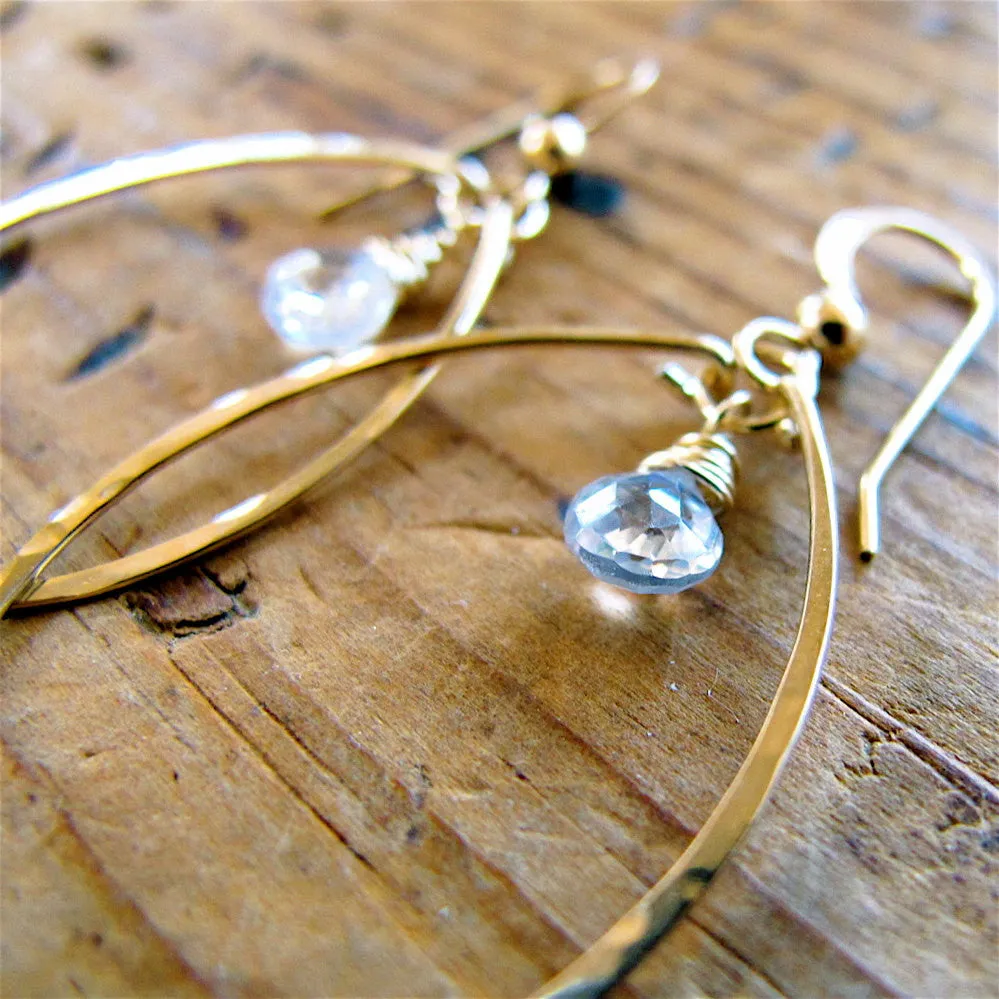 Gemstone Drop Hoops - White Topaz