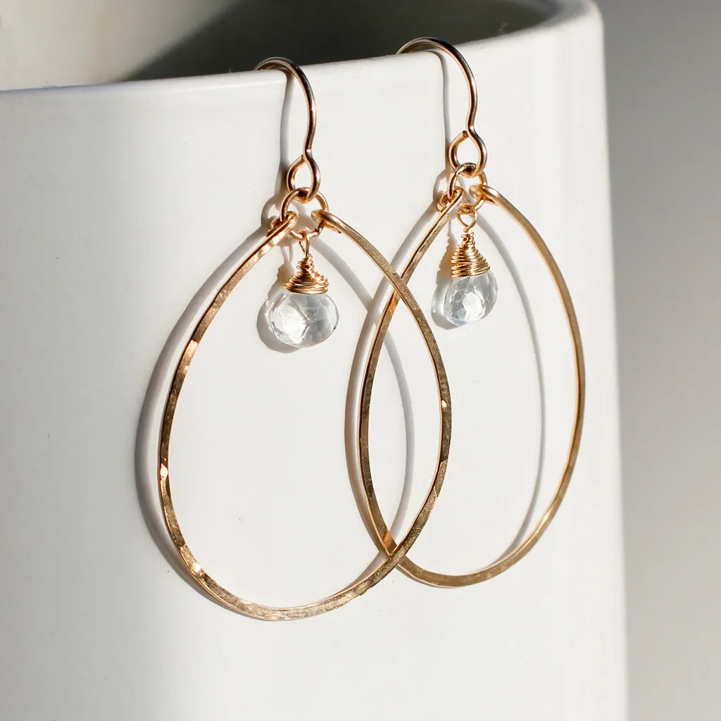 Gemstone Drop Hoops - White Topaz