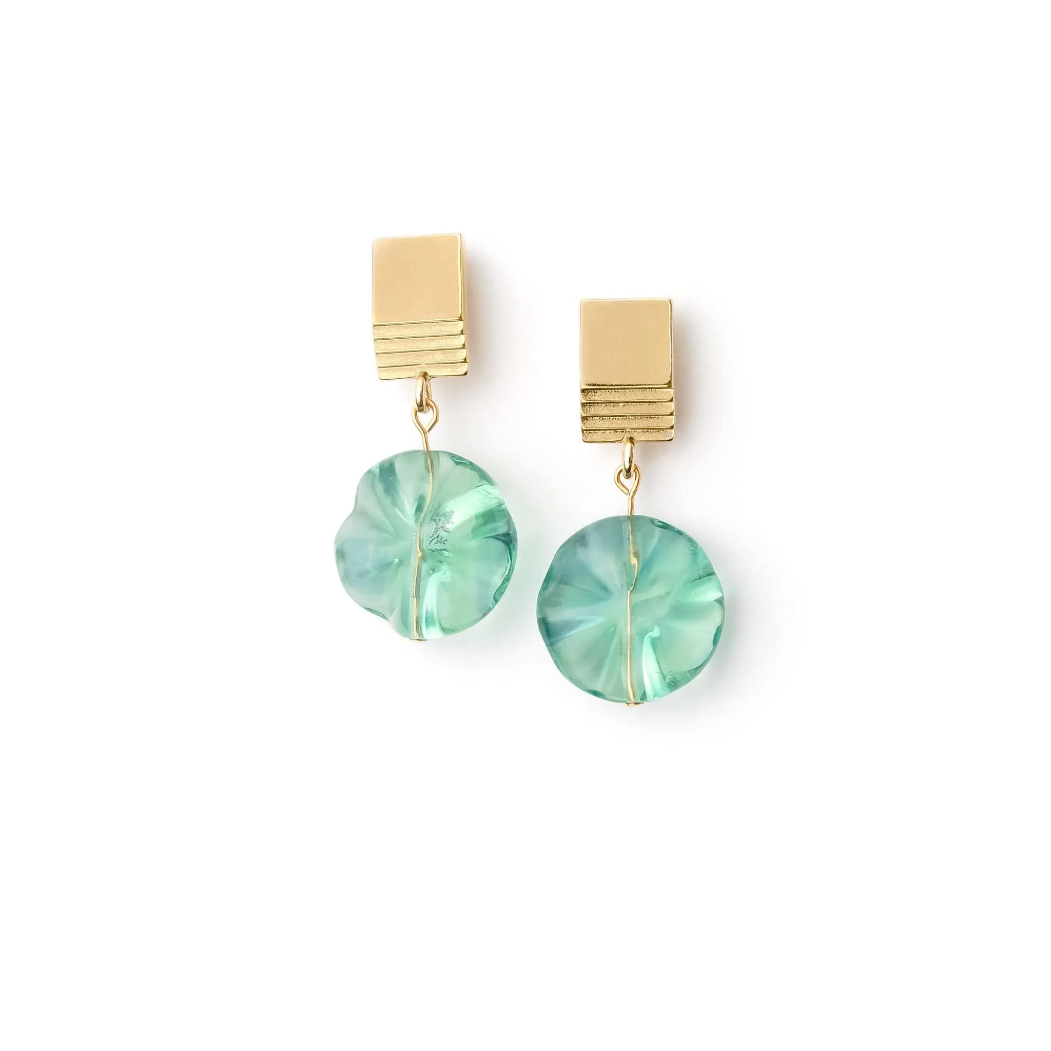 gold layered square   green fluorite earrings