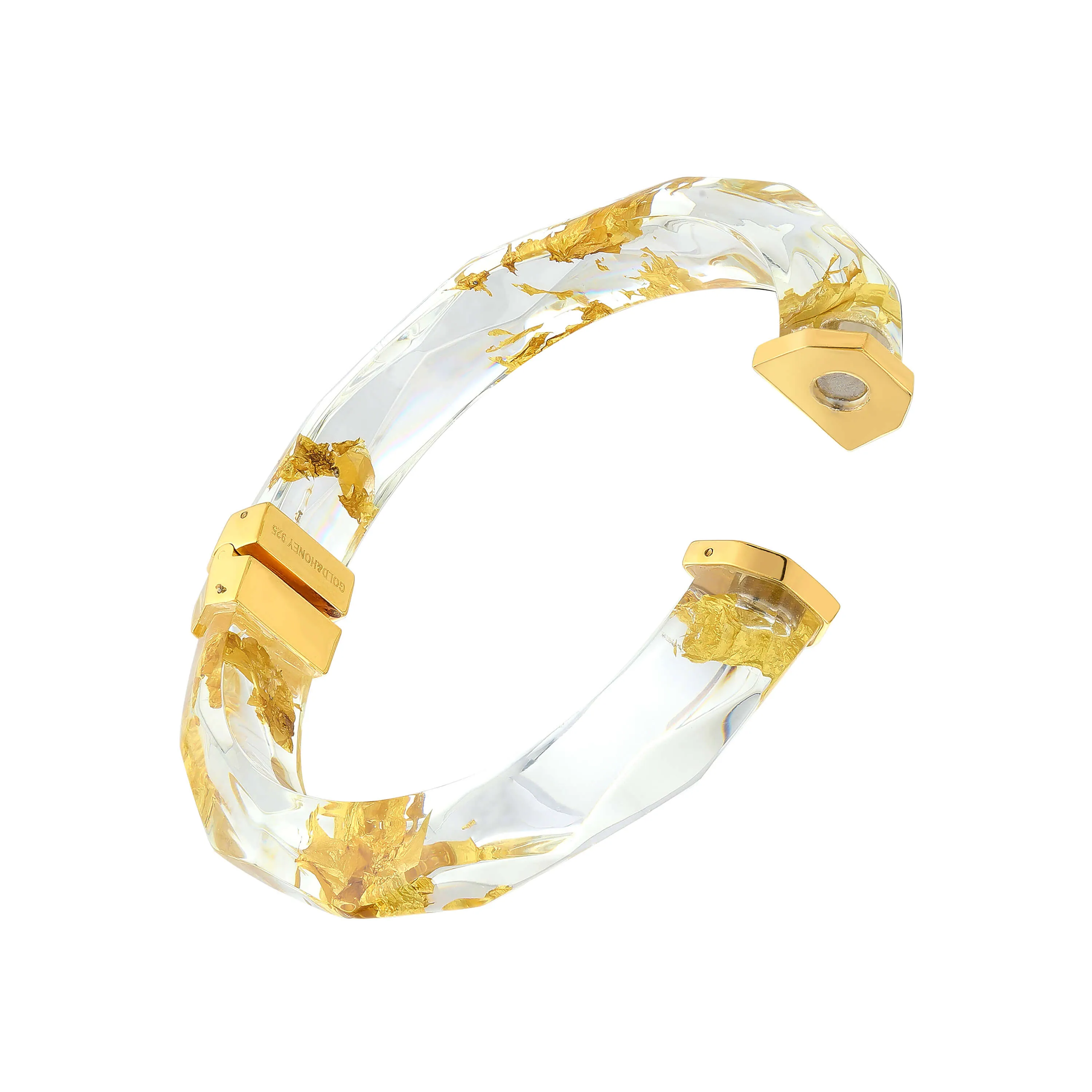 Gold Leaf Thin Lucite Bangle in Clear