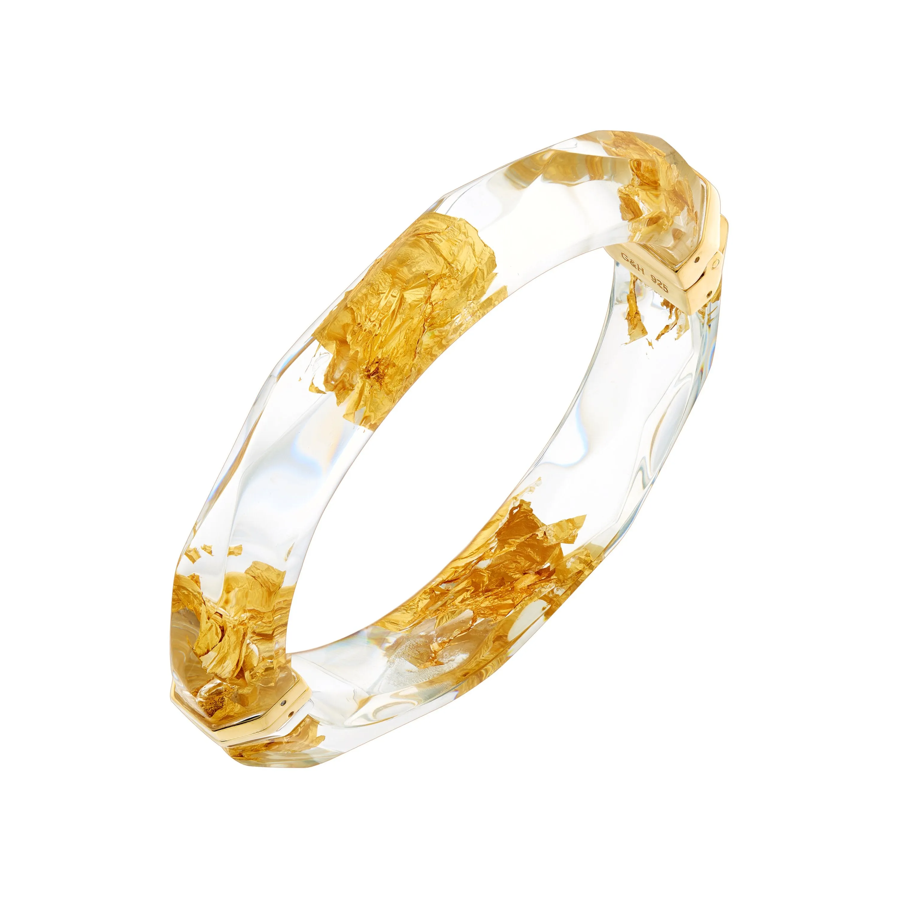 Gold Leaf Thin Lucite Bangle in Clear