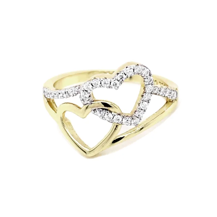 Gold Plated Double Open Heart Ring with CZ