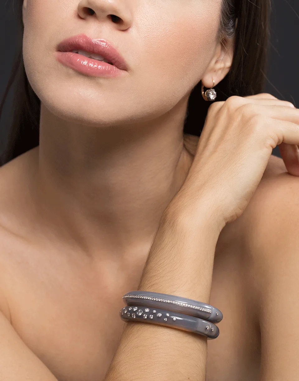 Grey Chalcedony Diamond Line Bangle Bracelet