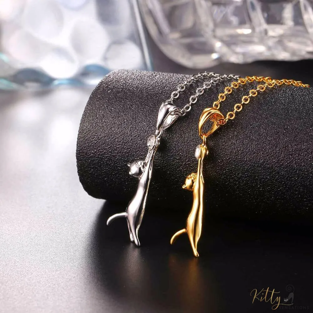 Hanging Cat Necklace (18K Gold or 925 Sterling Silver Plated)