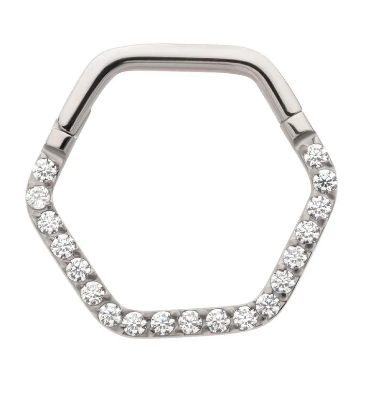 Hex Clear CZ Titanium Hinged Segment Ring