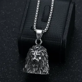 Hip hop stainless steel punk motorcycle style retro lion head lucky exorcism bell pet bell pendant