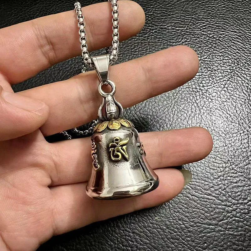 Hip Hop Titanium Steel Sanskrit Six Character True Word Exorcism Lucky Riding Bell Pendant