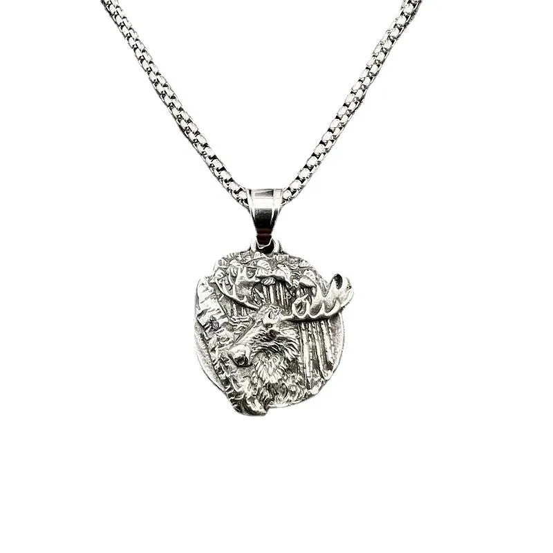 Hip Hop Titanium Steel Viking Elk Head Pendant