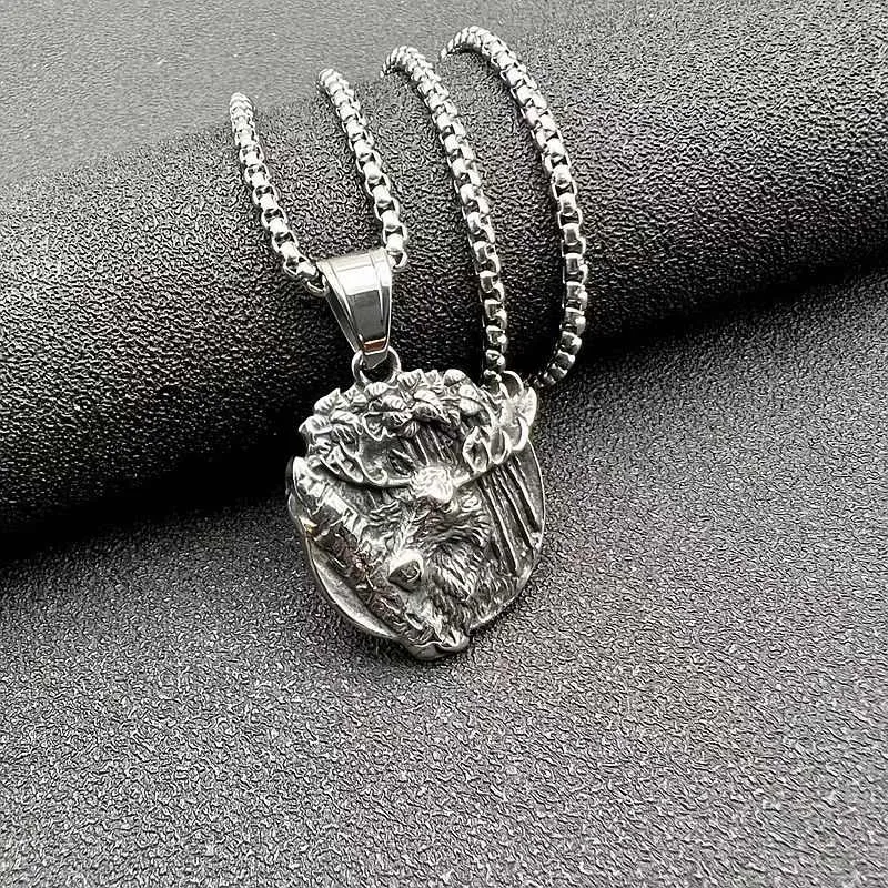 Hip Hop Titanium Steel Viking Elk Head Pendant