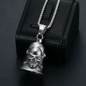 Hip Hop Vintage Punk Men's Motorcycle Style Titanium Steel Skull Head Riding Exorcism Bell Pendant