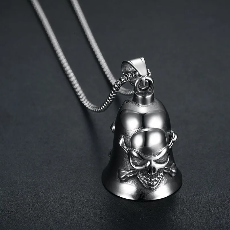 Hip Hop Vintage Punk Men's Motorcycle Style Titanium Steel Skull Head Riding Exorcism Bell Pendant