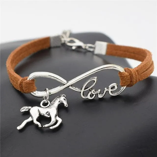 Infinity Love Horse Charm Fashion Silver Bracelet for Men/Women/Kids