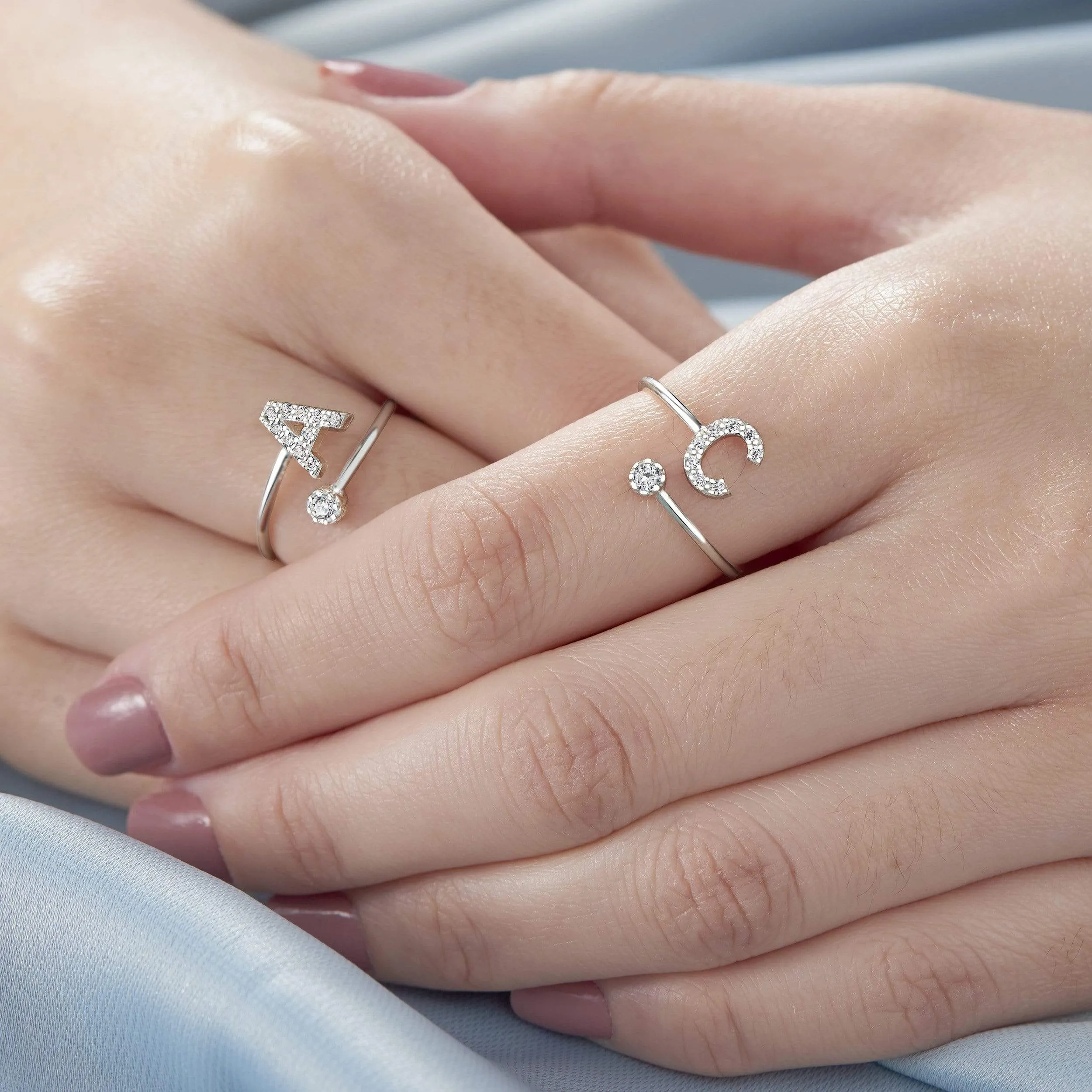 Initial Rings Silver Adjustable, 26 Alphabets