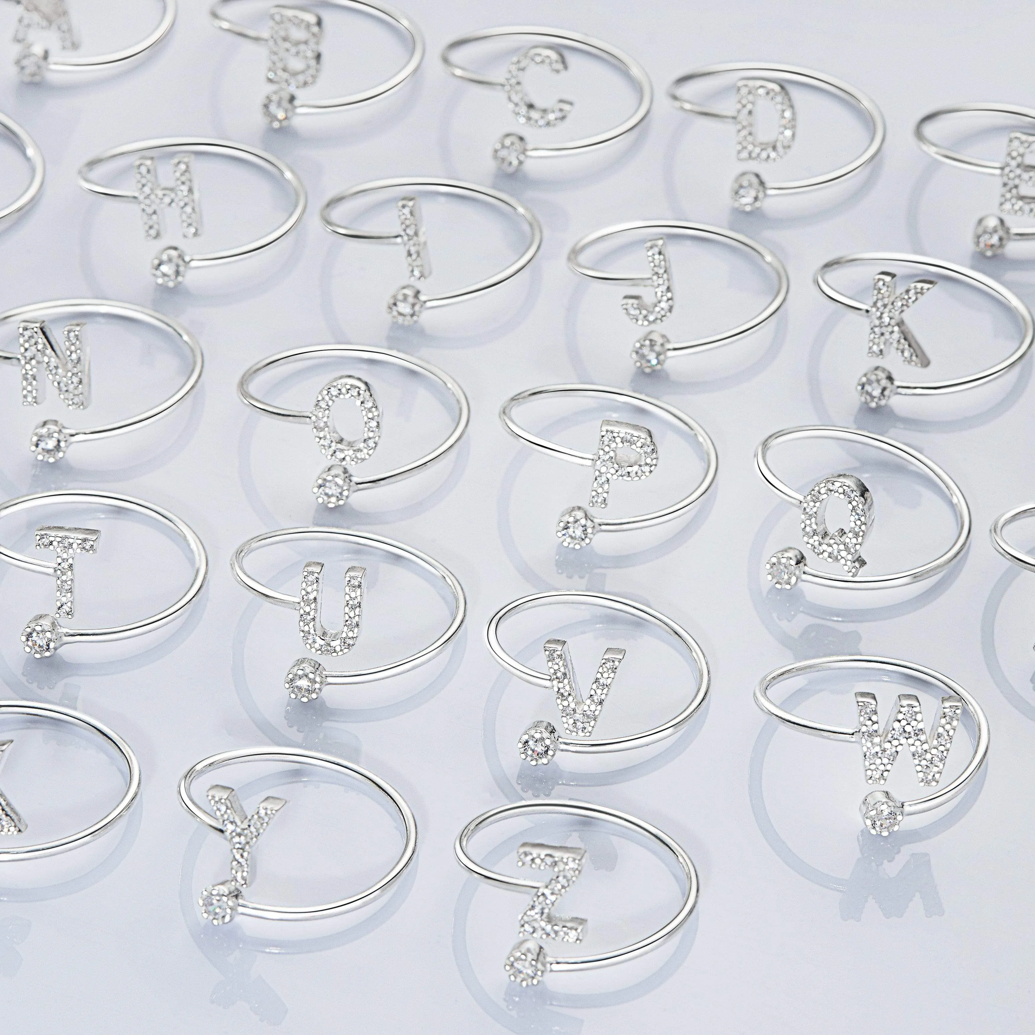 Initial Rings Silver Adjustable, 26 Alphabets