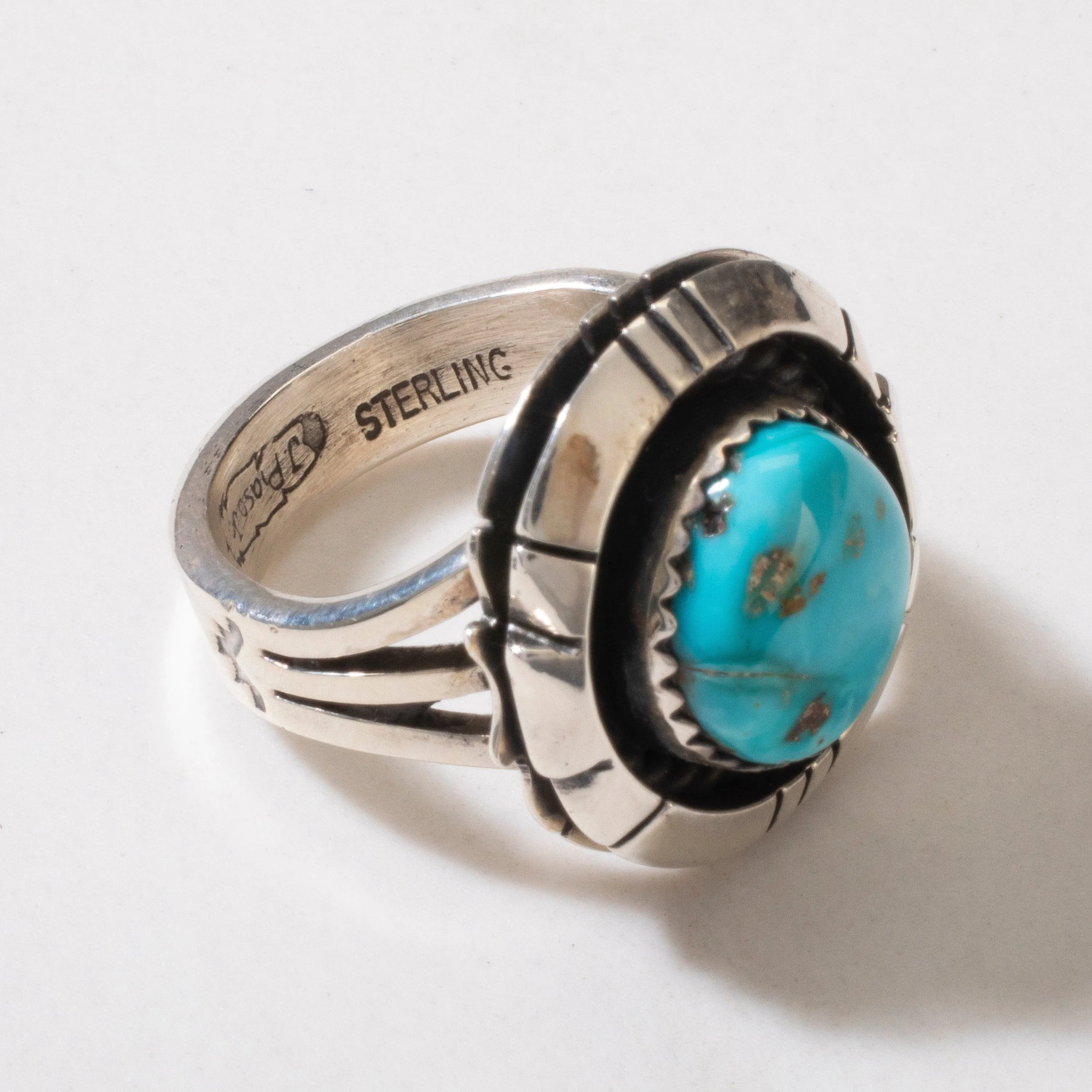 Joe Piaso Jr. Sleeping Beauty Turquoise Feather Navajo USA Native American Made 925 Sterling Silver Ring