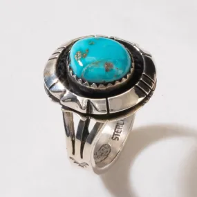 Joe Piaso Jr. Sleeping Beauty Turquoise Feather Navajo USA Native American Made 925 Sterling Silver Ring