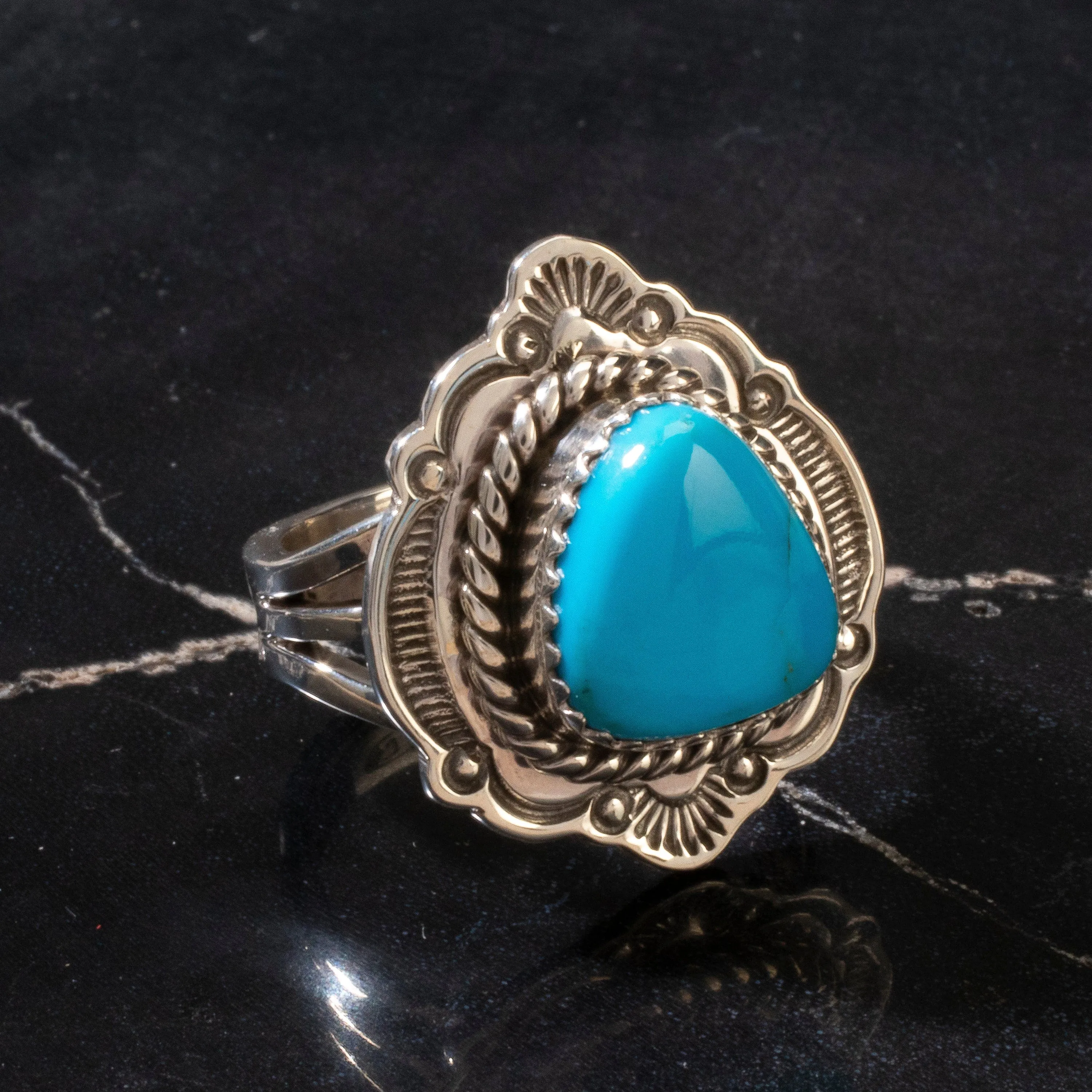 Joe Piaso Jr. Sleeping Beauty Turquoise Navajo USA Native American Made 925 Sterling Silver Ring