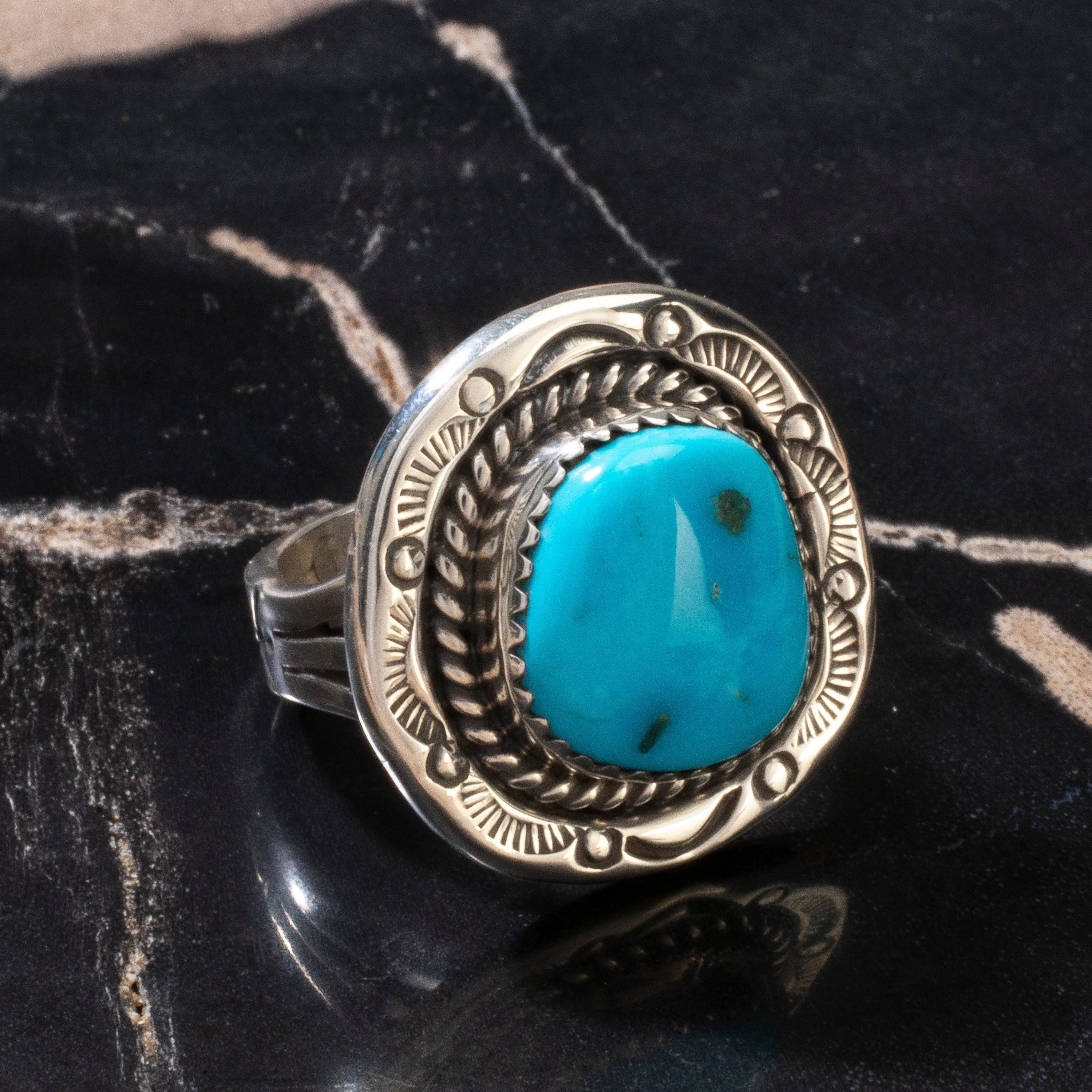 Joe Piaso Jr. Sleeping Beauty Turquoise Navajo USA Native American Made 925 Sterling Silver Ring